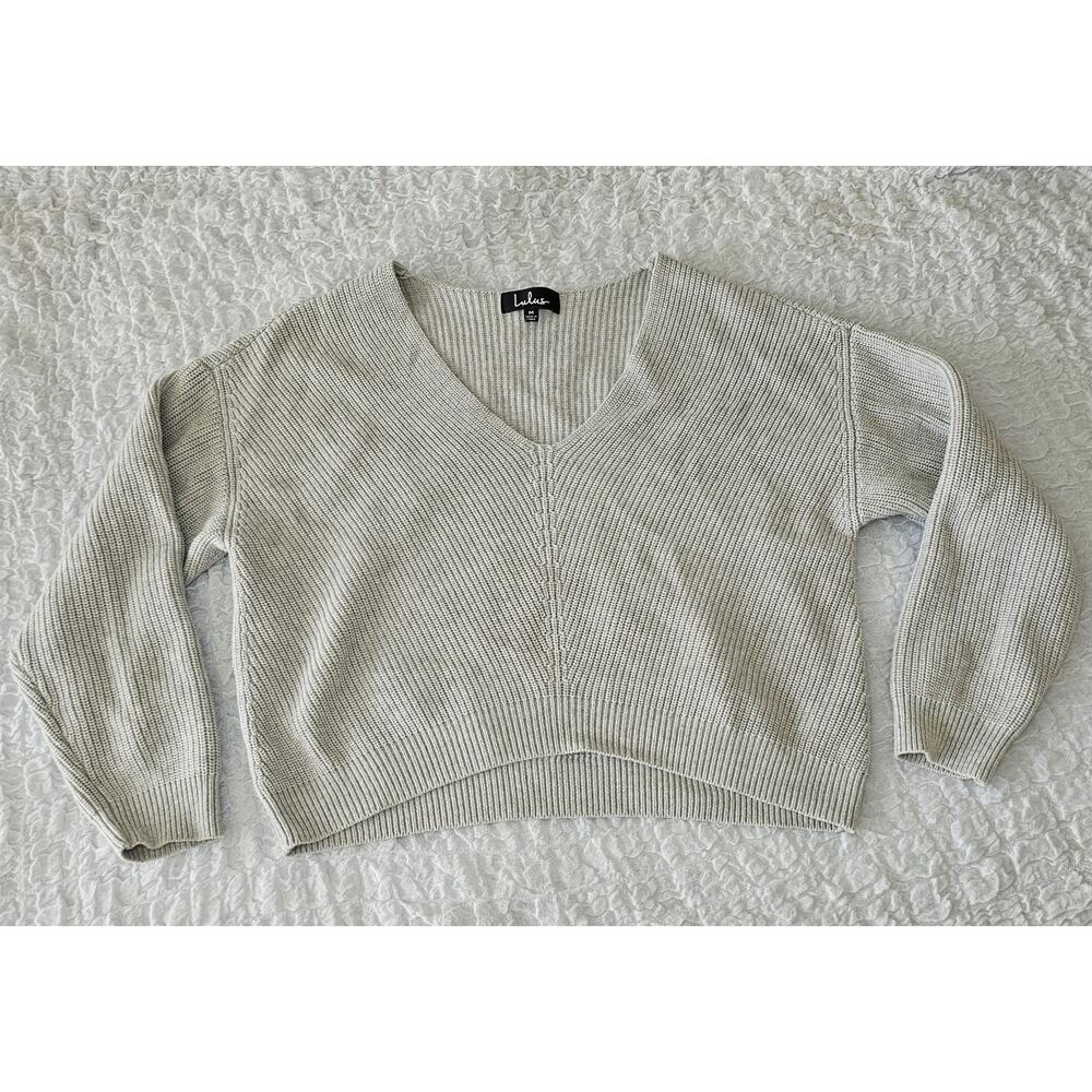 Lulu's Feel It Still Grey Knit Sweater sz Medium - Picture 4 of 10